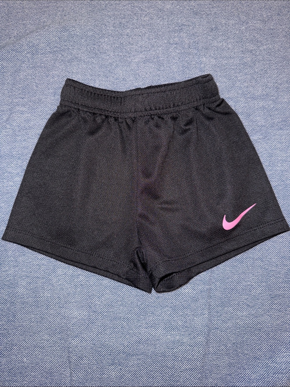 Nike GirlsBlack Athletic Shorts with Pink Swoosh Accent